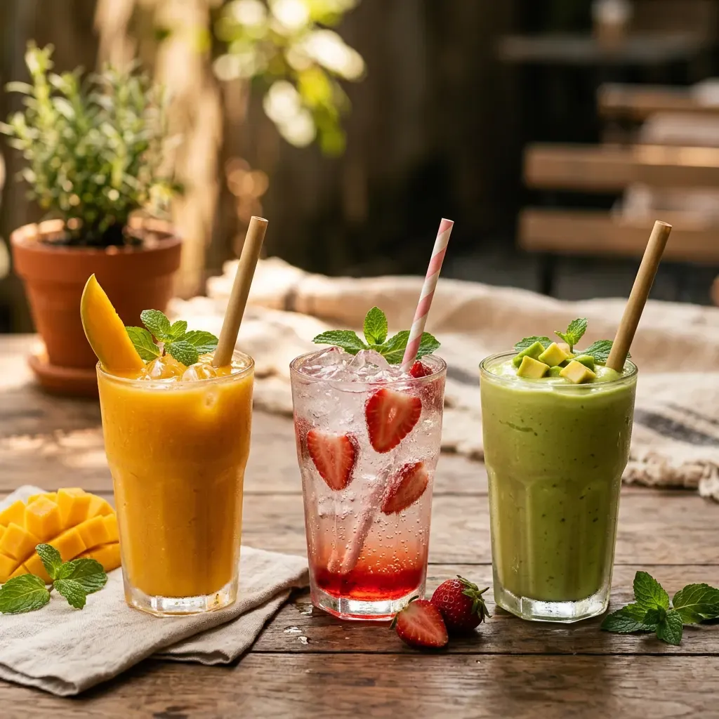 Ba ly sinh tố và soda trái cây